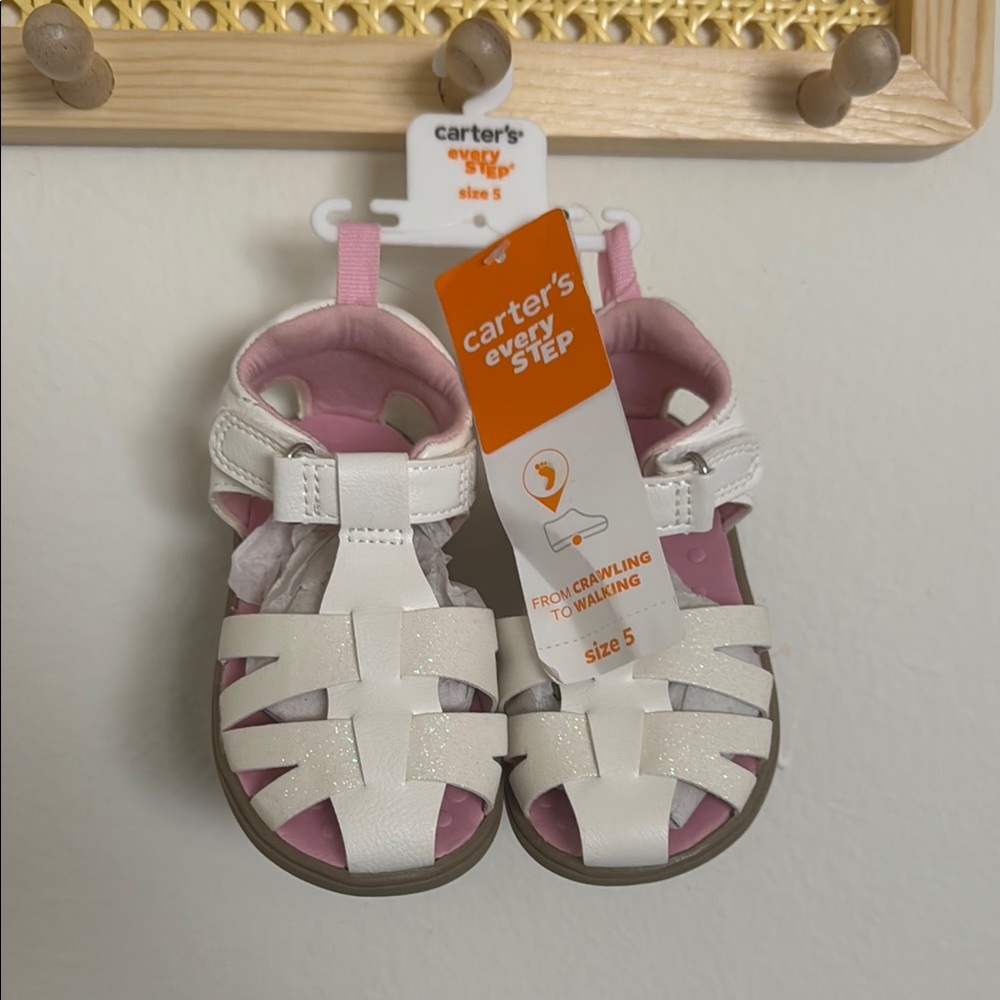 Carter's White and Pink Sandals with Closed-Toe Design